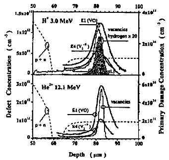 輻照后的二極管中主導(dǎo)缺陷濃度分布