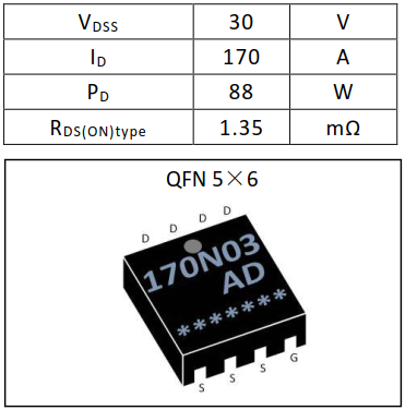 N溝道增強(qiáng)型170A/30V MOSFET