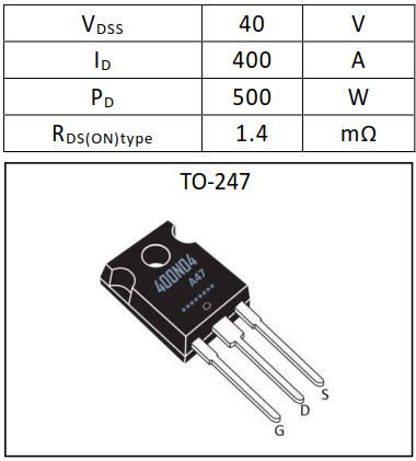 N溝道增強(qiáng)型400A/40V MOSFET