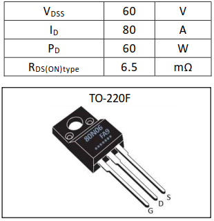 N溝道增強型80A/60V MOSFET