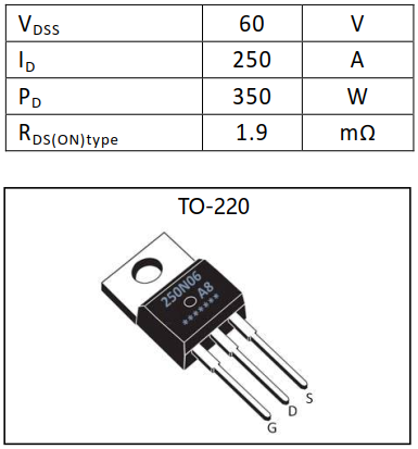 N溝道增強型250A/60V MOSFET