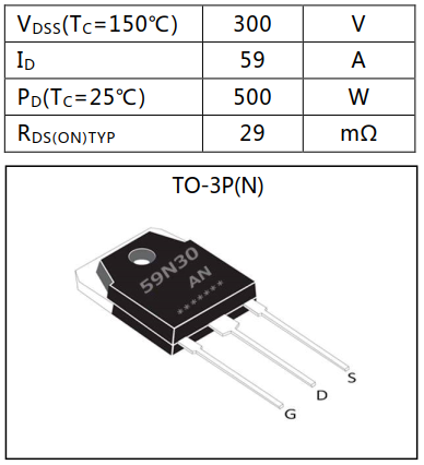 N溝道增強型59A/300V MOSFET