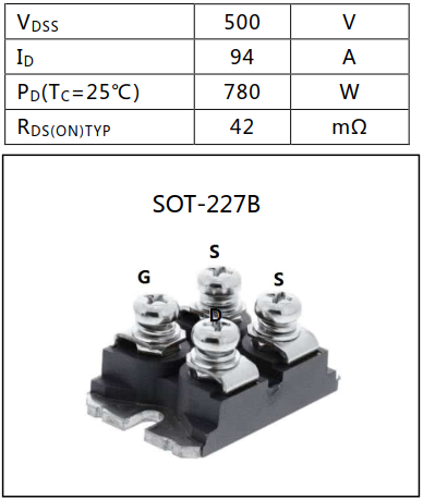 N溝道增強型100A/500V MOSFET