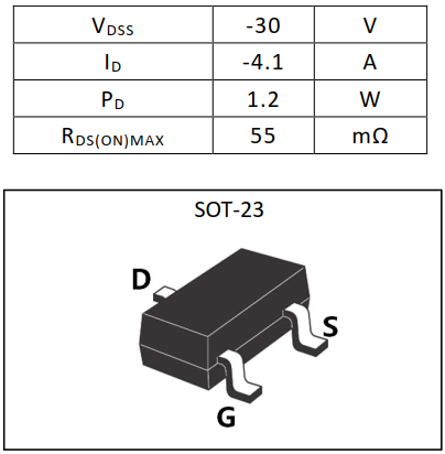 P溝道增強(qiáng)型4A/30V功率MOSFET