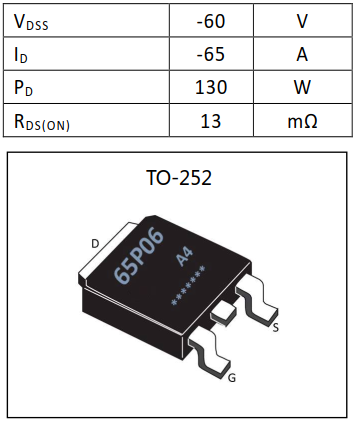 P溝道65A/60V增強型MOSFET