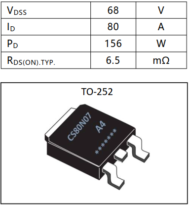 N溝道增強型80A/68V MOSFET