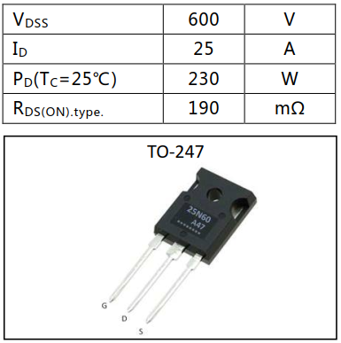 N溝道增強型25A/600V MOSFET