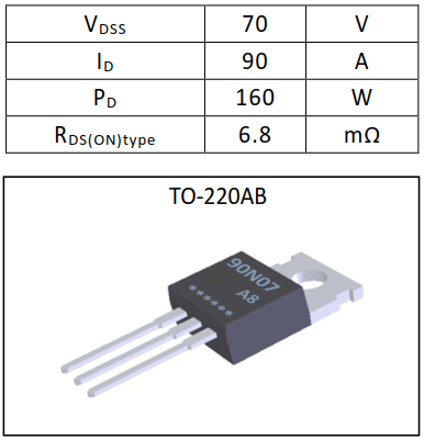 N溝道增強(qiáng)型90A/70V MOSFET