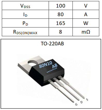 N溝道增強(qiáng)型80A/100V MOSFET