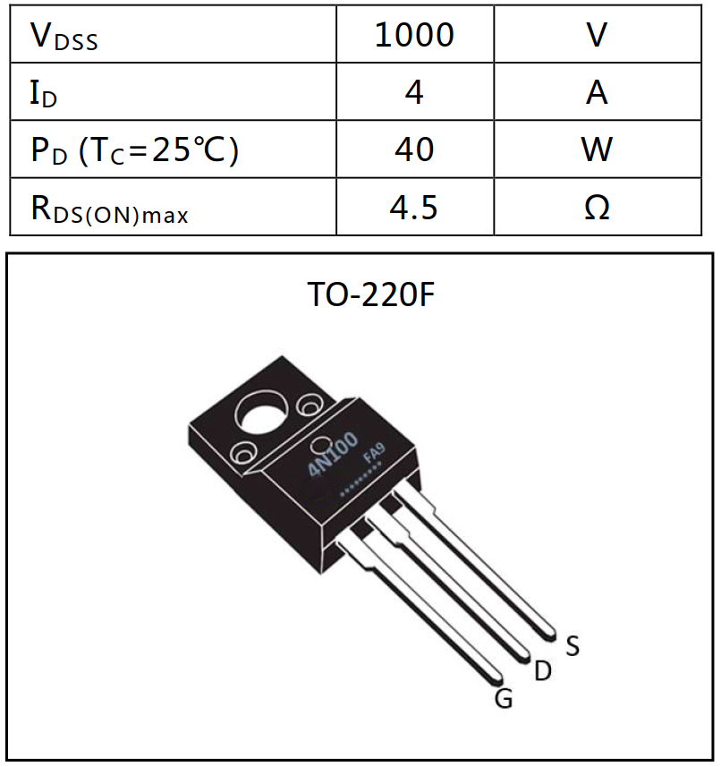 N溝道4A/1000V增強(qiáng)型MOSFET