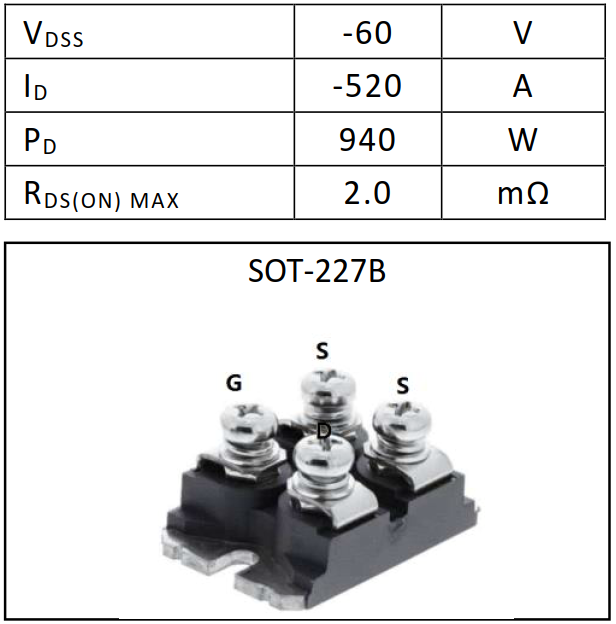 大電流PMOS 520A/60V場效應(yīng)管