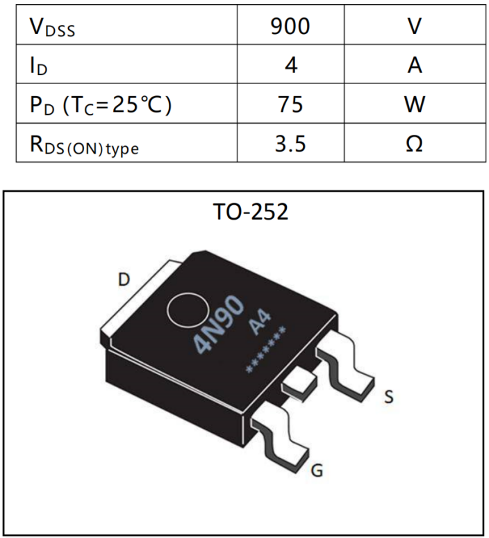 N溝道增強(qiáng)型4A/900V MOSFET