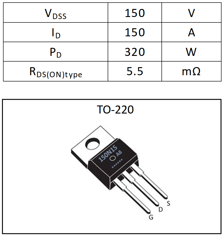 N溝道增強型150A/150V MOSFET