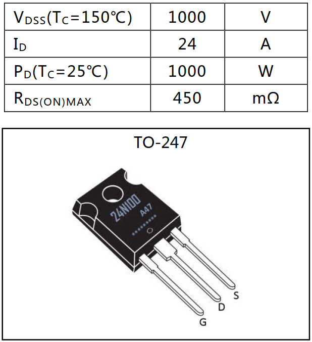 N溝道增強型24A/1000V MOSFET